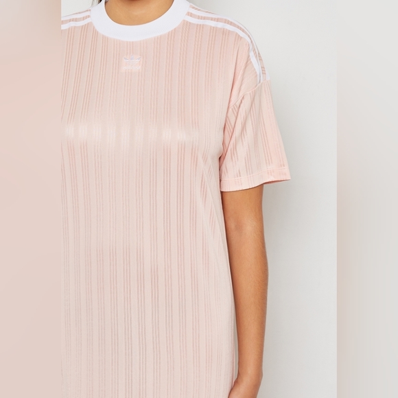 Adidas Originals Trefoil Pink White Striped Tshirt Dress Women's Size Large L - Picture 3 of 15
